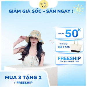 Nón cói mềm đi biển đính hoa