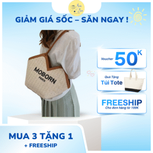 Túi cói đi biển Vintage Hàn Quốc