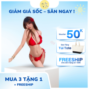 Bikini 2 mảnh lọt khe màu đỏ đính hoa